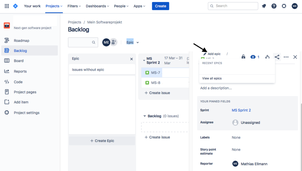 Assign User Story and Epic in Jira